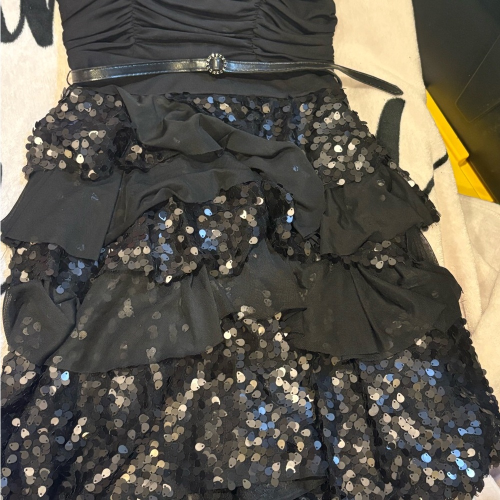 My Michelle Black Tiered Sequin Dress
